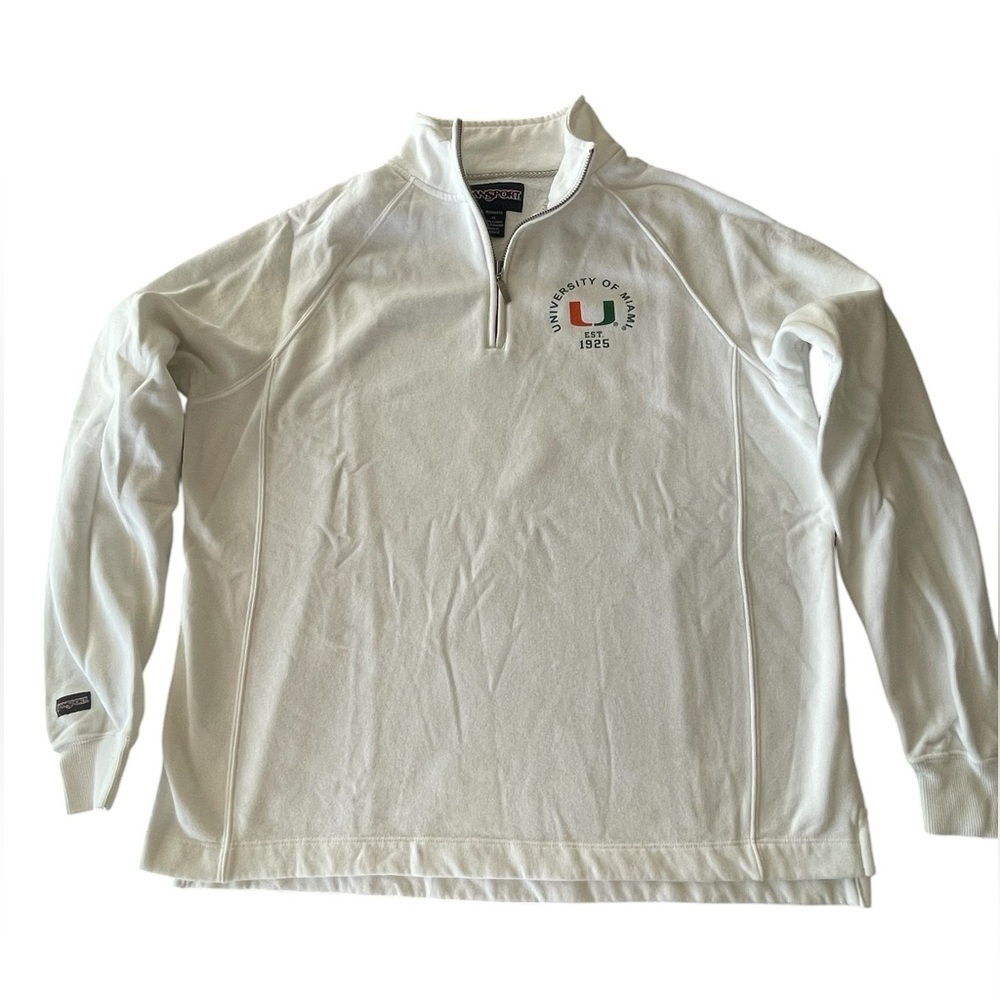 🧡Janspot University of Miami Men’s size XL 1/4 zip. White w/ green & orange logo